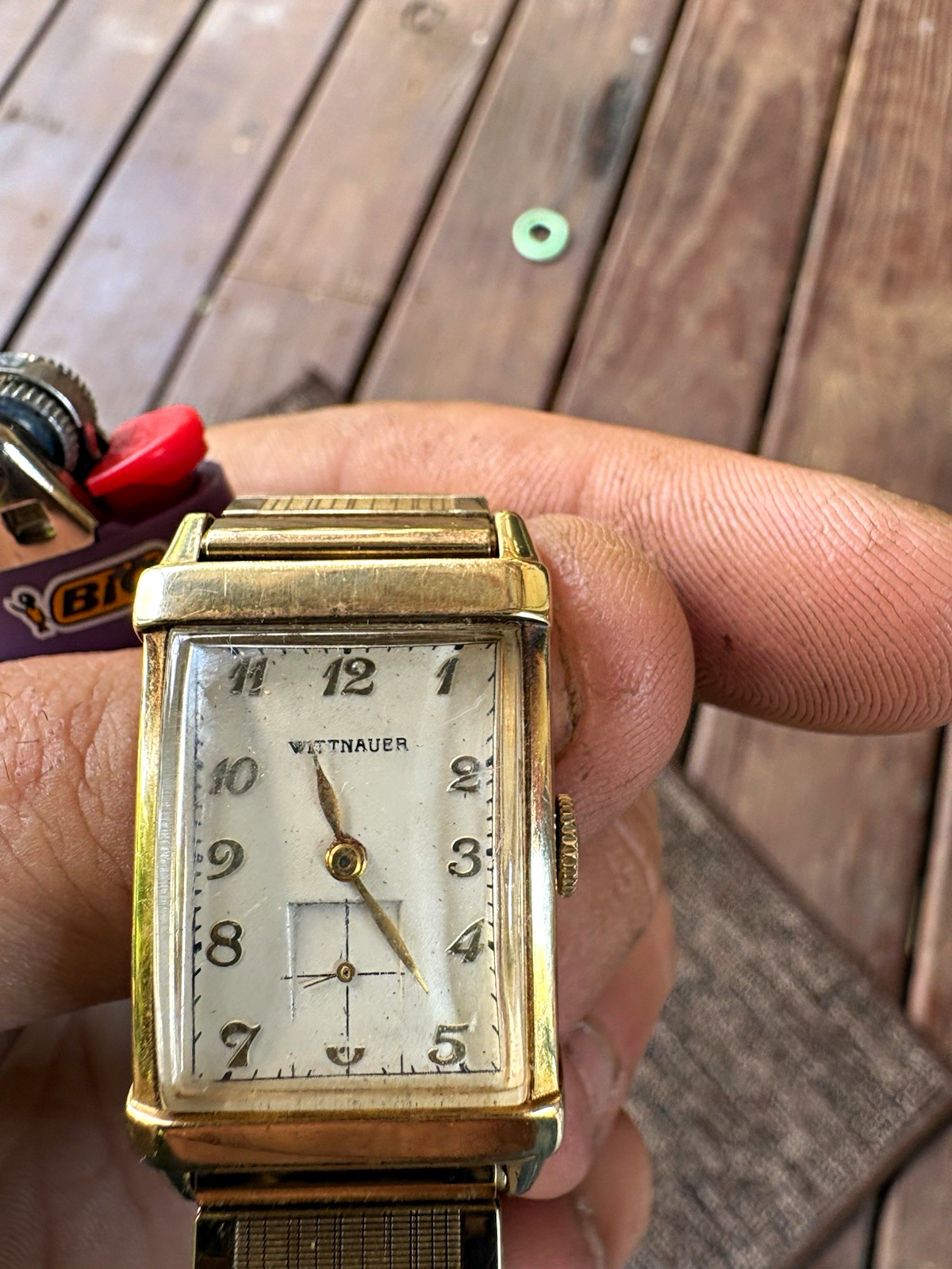 Wittnauer Tank 14K Gold Rectangular Manual Wind Dress Watch Small Seconds
