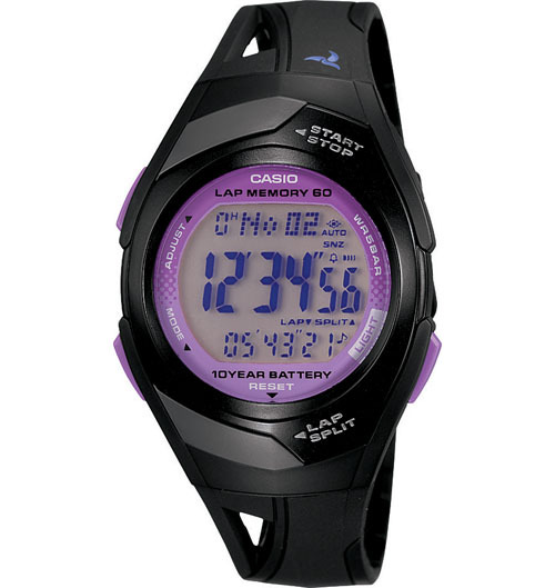 Casio STR300-1C, 60-Lap Memory, Black Resin Watch, 4 Alarms, 10 Year Battery