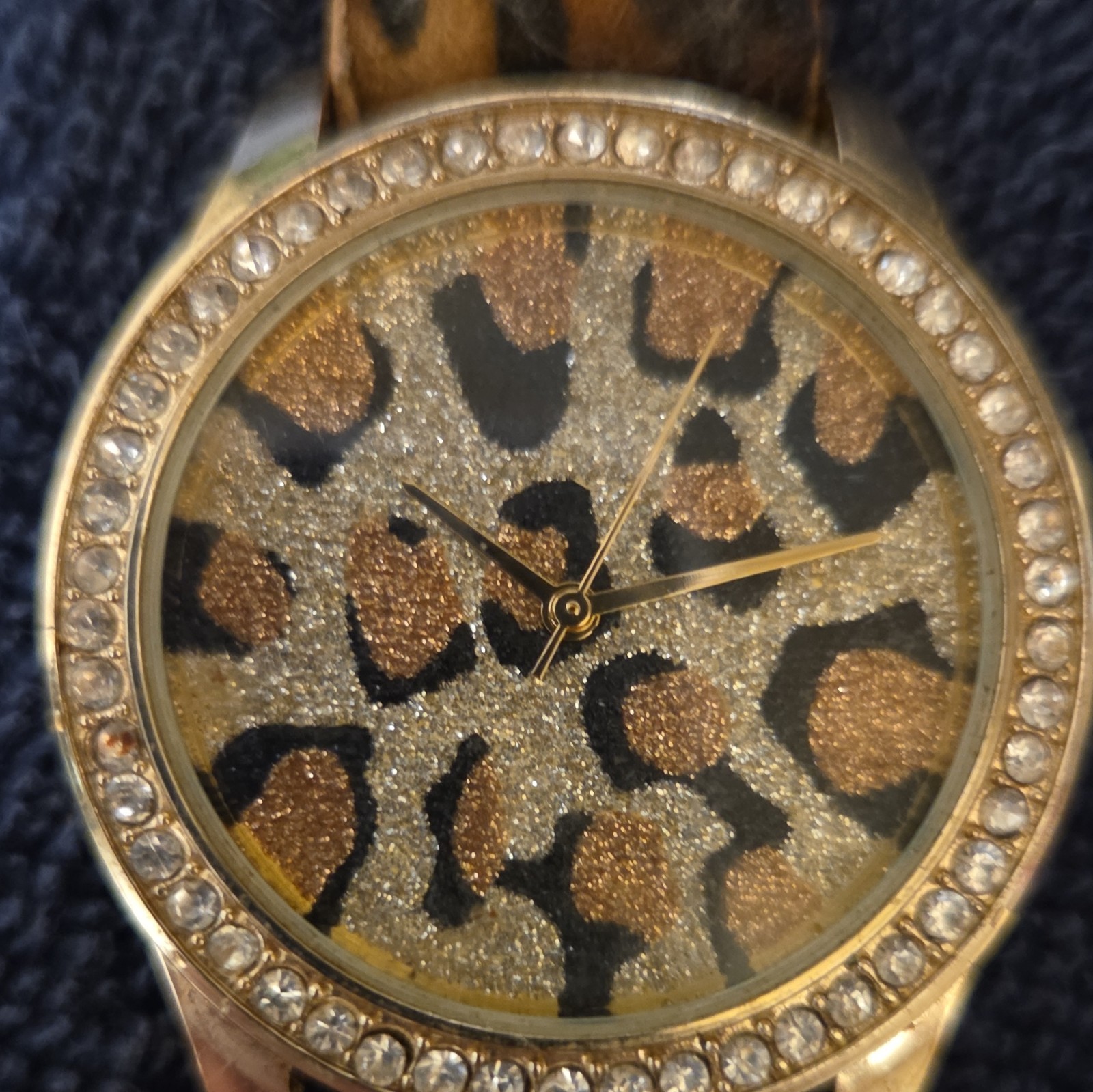 Accutime Women’s Quartz Analog Gold Tone Leopard Dial Leather Strap Watch