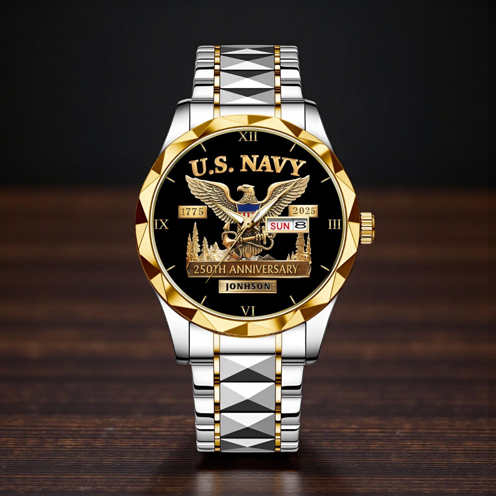 Personalized U.S. Navy Watch 250th Anniversary 1775–2025 Military Veteran Gift