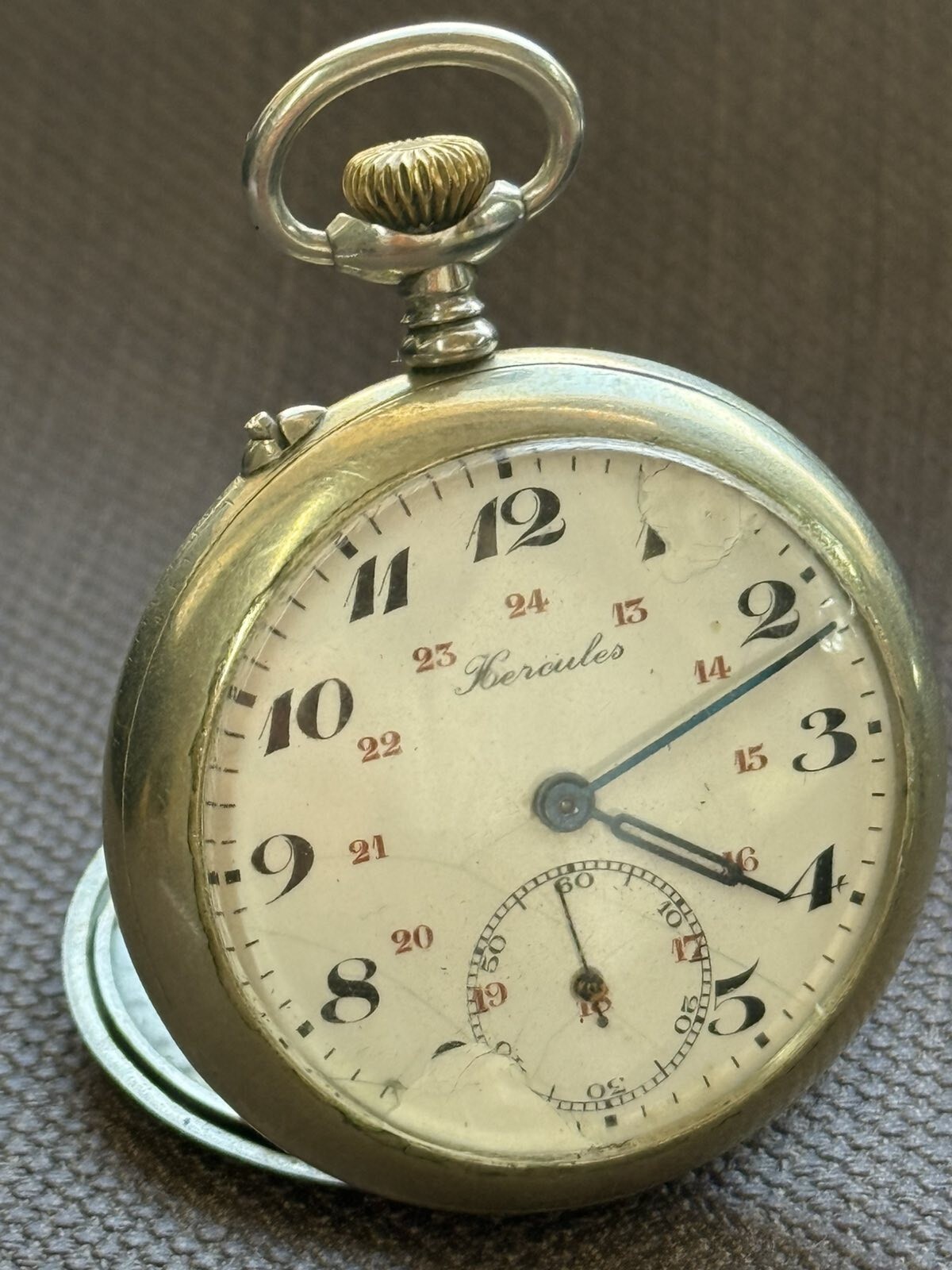 Antique Pocket Watch Mechanical Swiss Silver Depose Art Hercules Bicycles Rare