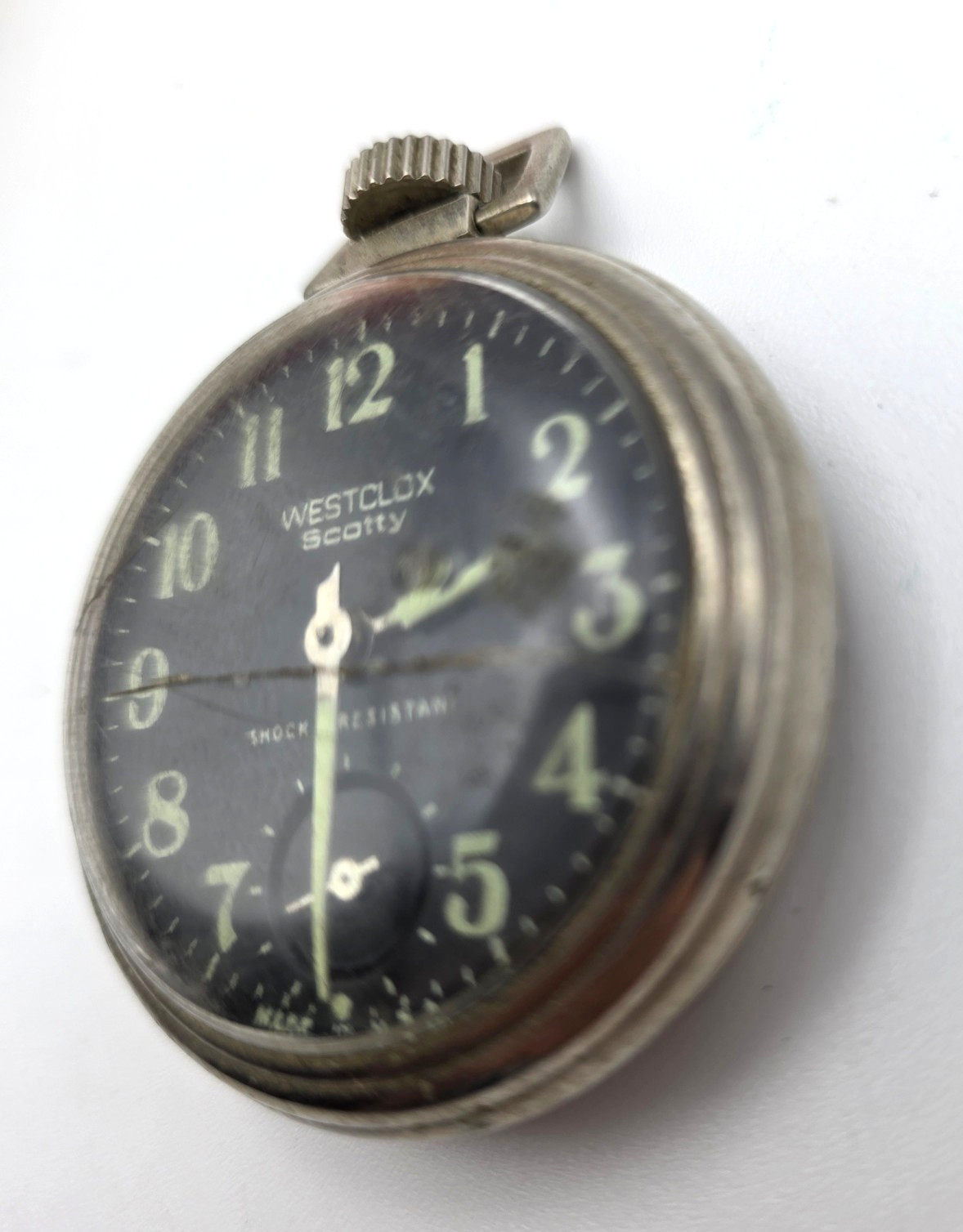 Westclox Scotty Black Dial Manual Wind Pocket Watch USA Working Vintage