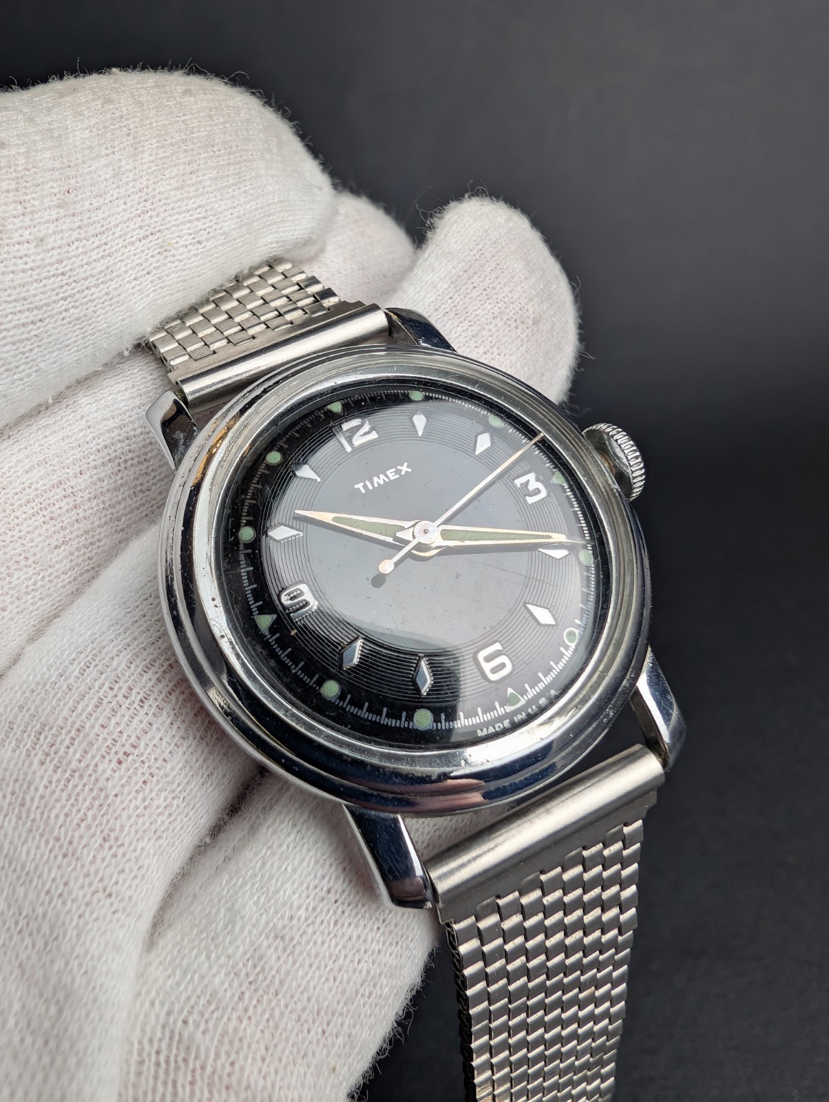 Rare Vintage 1950s Timex Mercury Watch Black Dial 34mm Not Working