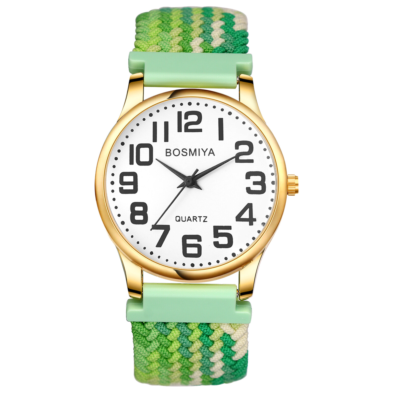 Women Men Elastic Braided Band Large Round Dial Easy Reader Analog Quartz Watch
