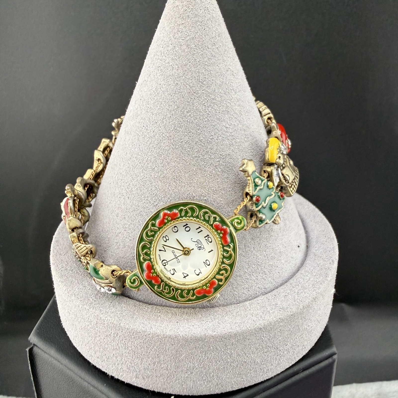 Jennie B Holiday Christmas Watch Slider Gold Tone Charm 7.5”