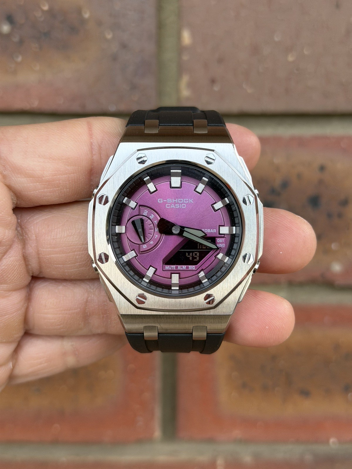 Casio G-Shock GA-2100 Custom Mod Premium SS Case With FKM Band, Offshore-Wine