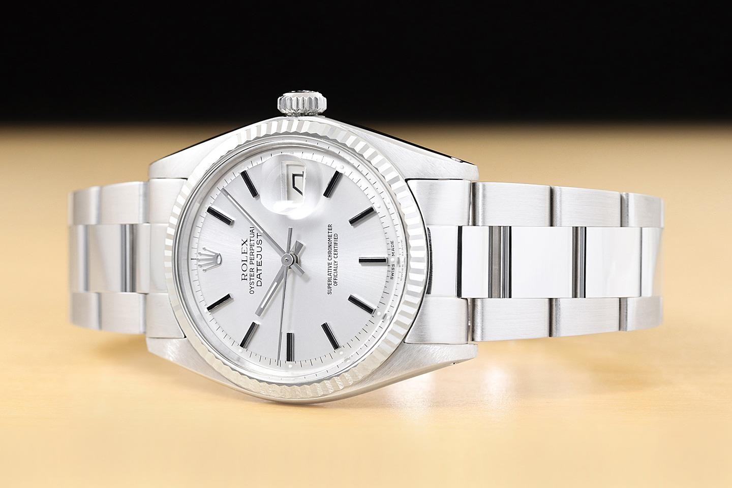 ROLEX DATEJUST 1601 18K WHITE GOLD STAINLESS STEEL SILVER DIAL OYSTER BAND WATCH