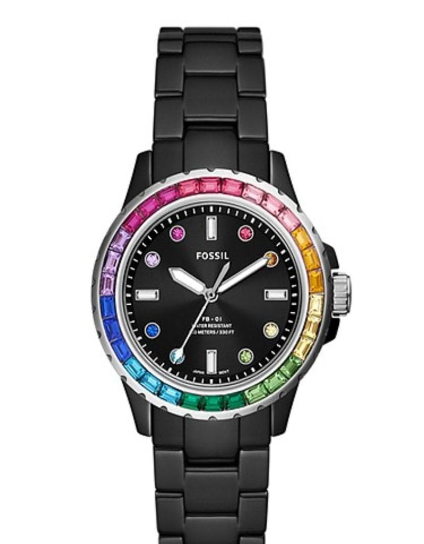 FOSSIL FB-01 CE1130 Quartz Black Ceramic Rainbow Bezel Women’s Watch