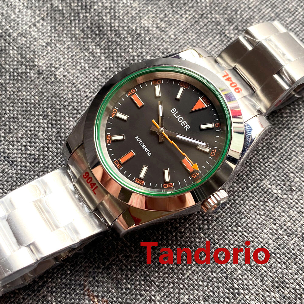 Polished 40mm BLIGER Black Dial Sapphire Glass MIYOTA PT5000 Automatic Men Watch
