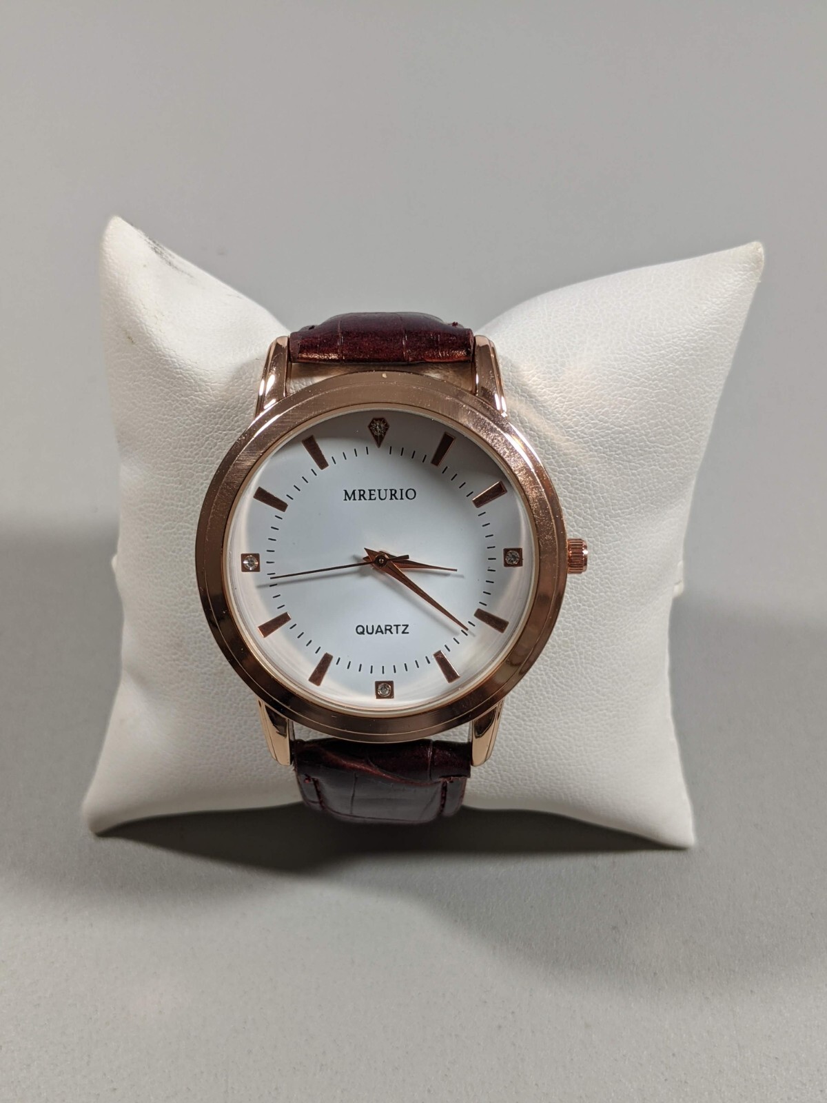 Mreurio White Dial Round Gold Tone Case 40 mm Brown Leather Band Watch