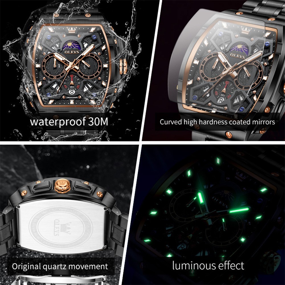 OLEVS Quartz Men’s Watch Chronograph, Waterproof, Luminous, Moon Phase with Date