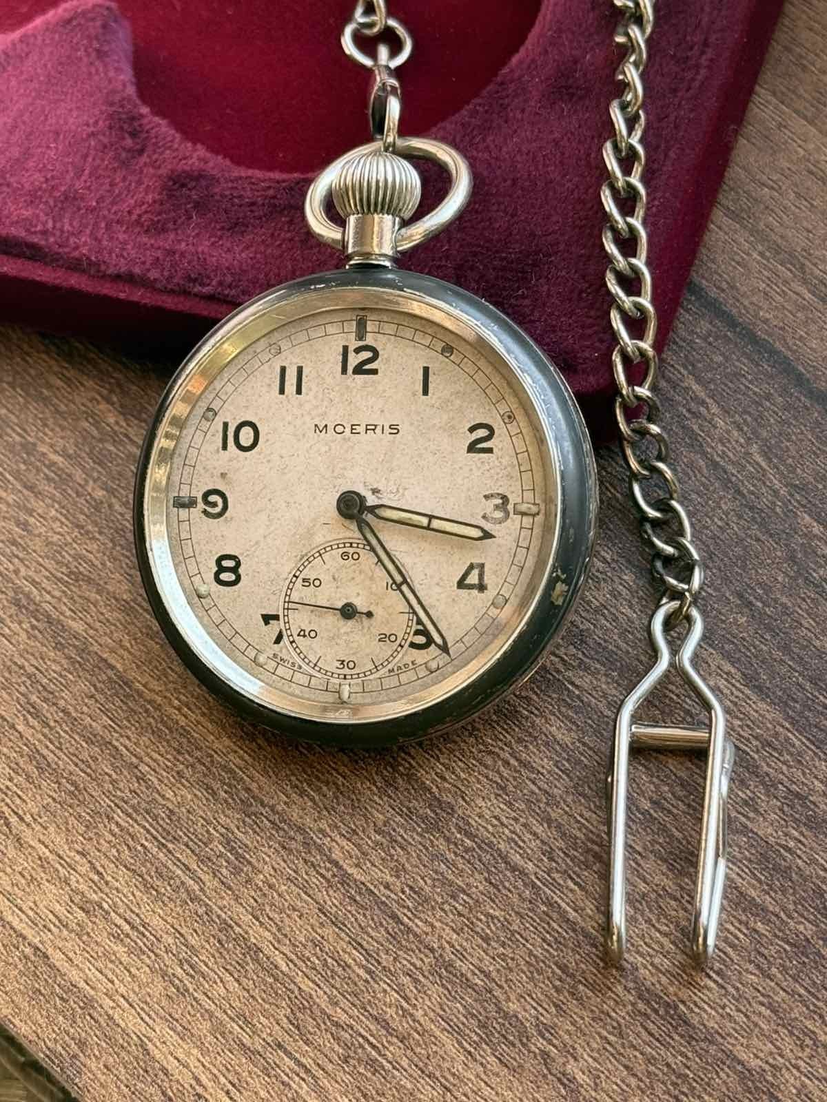 Antique Pocket Watch Swiss Mechanical MOERIS Military P Face Chain Civil Defense
