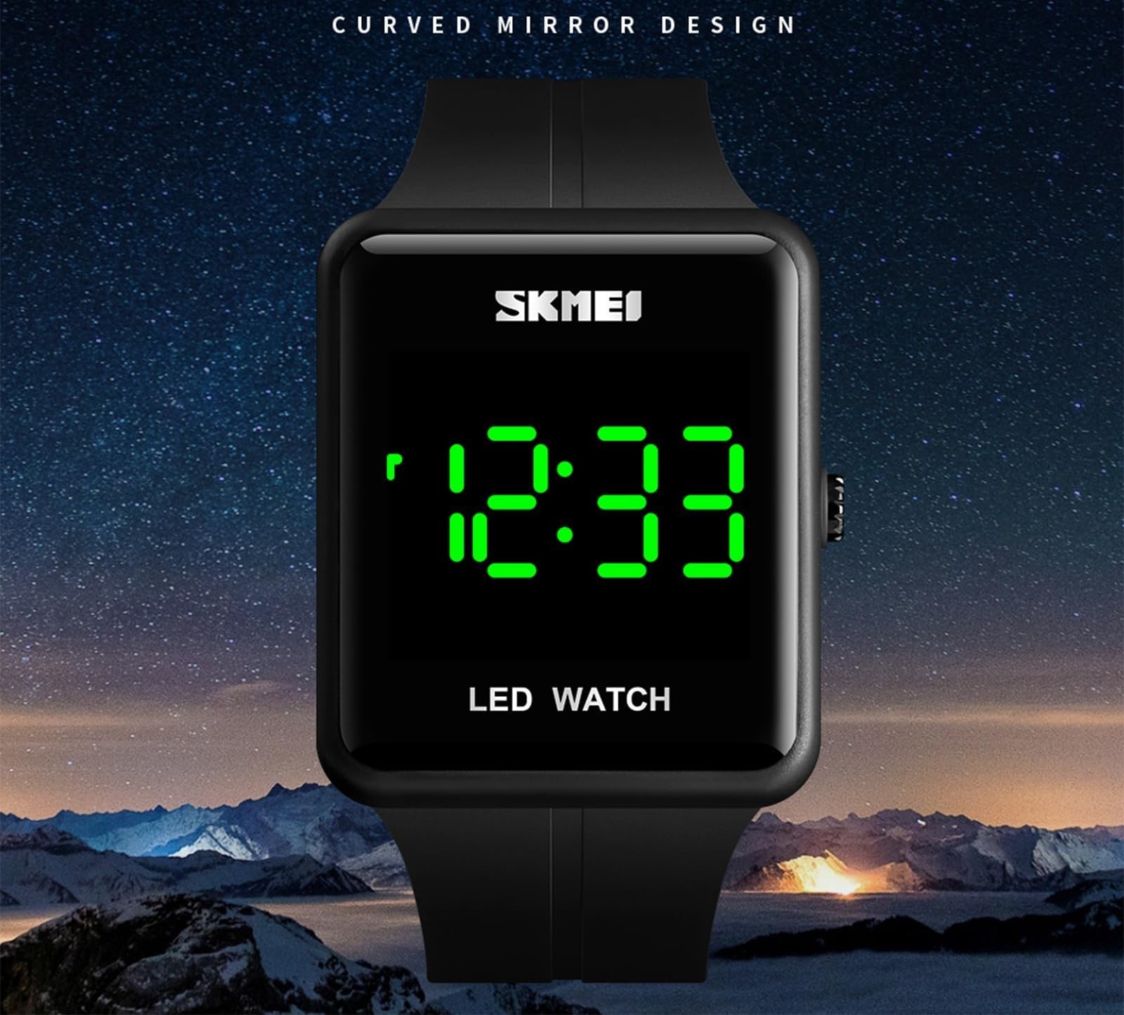 Gosasa Large Face LED Digital Watch Date Time 3Bar Waterproof Men Women Black