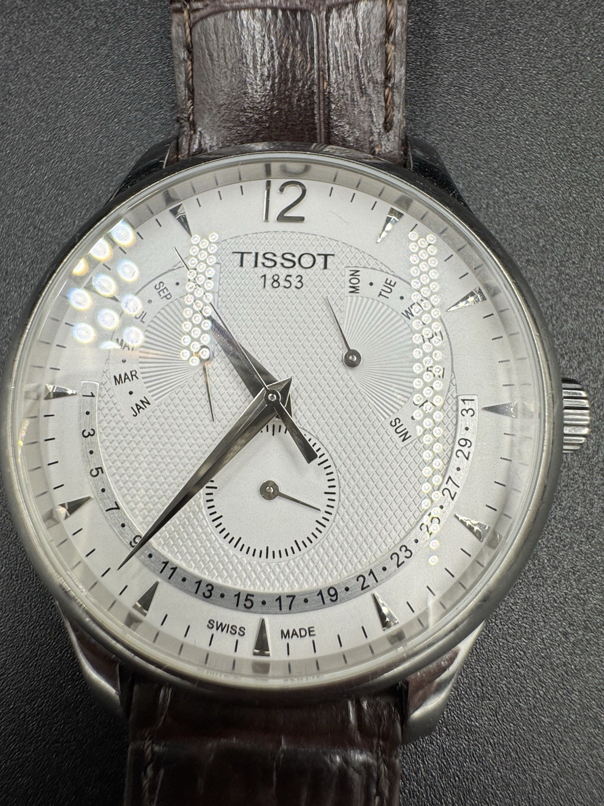 Tissot 1853 3 Bar Sapphire Crystal Perpetual Calendar Tradition T063637 w/ Box