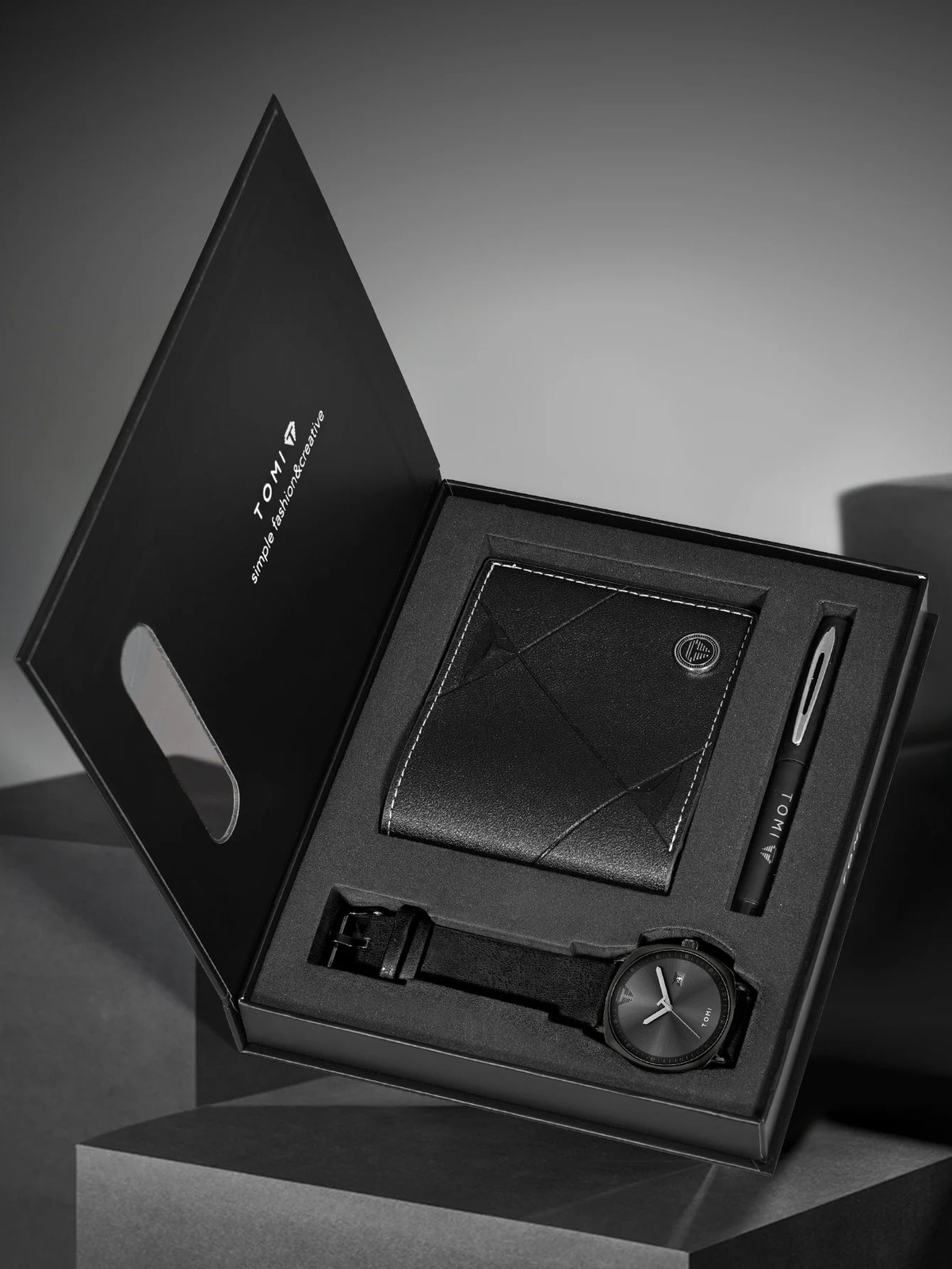3PCS Men Quartz Watch Wallet Gift Box Set Classic Versatile High Quality Gift