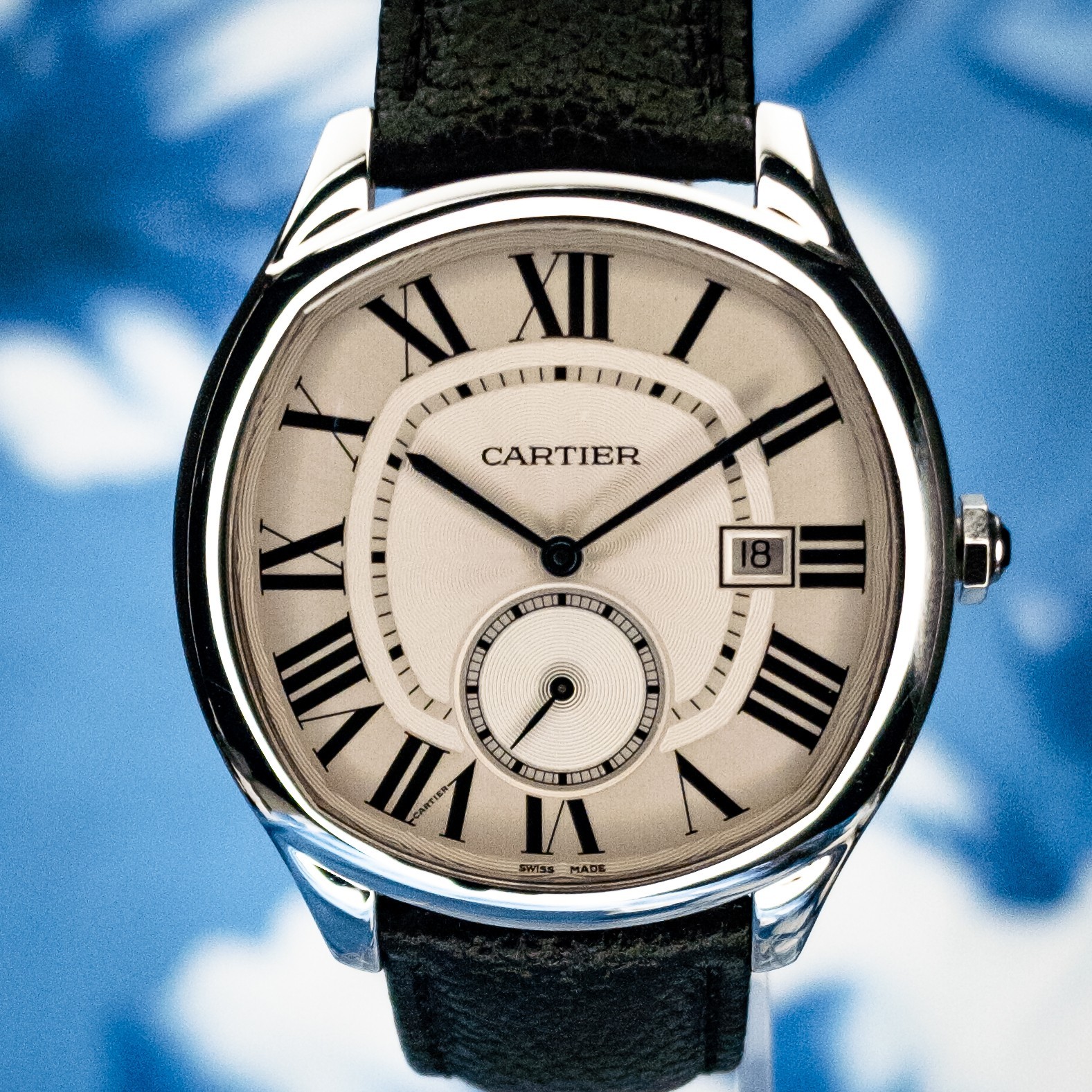 Cartier Drive de Cartier WSNM0004 Silver Guilloché | Blued Hands Men’s Watch B&P