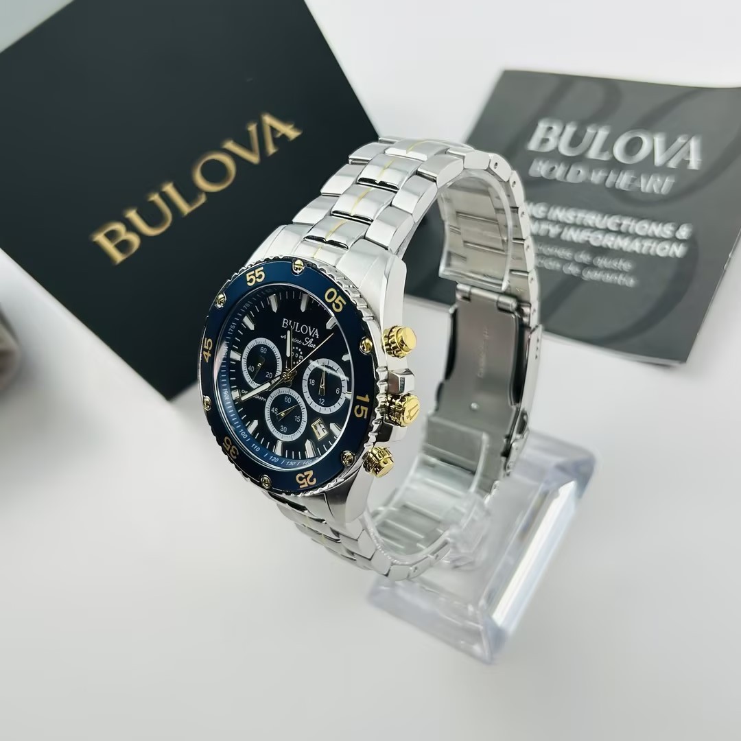 Bulova Men’s Marine Star 98B400 Blue Dial Chronograph Quartz Watch New 41.5 mm
