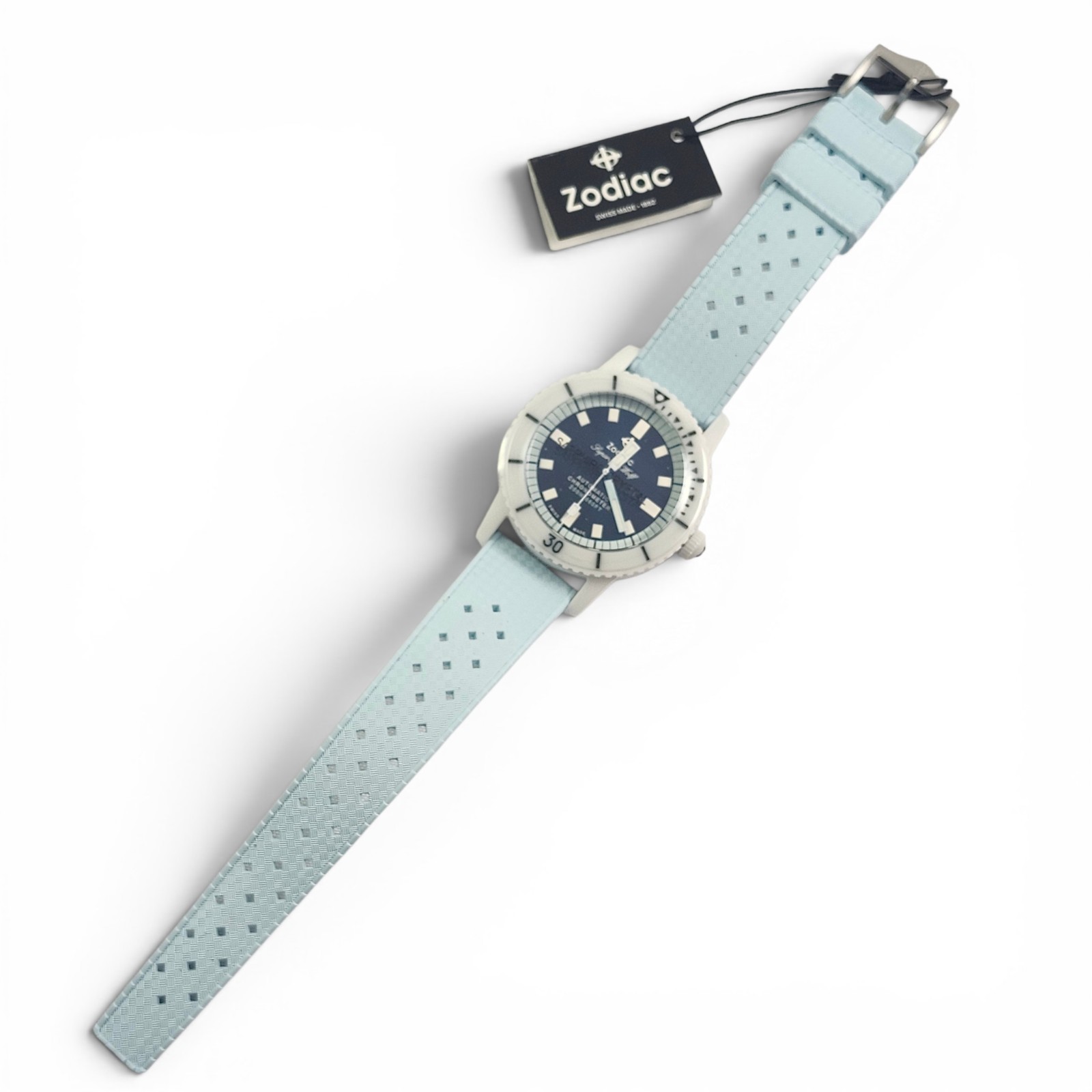 NEW Zodiac Super Sea Wolf Automatic Compression Light Blue Rubber Watch ZO9590
