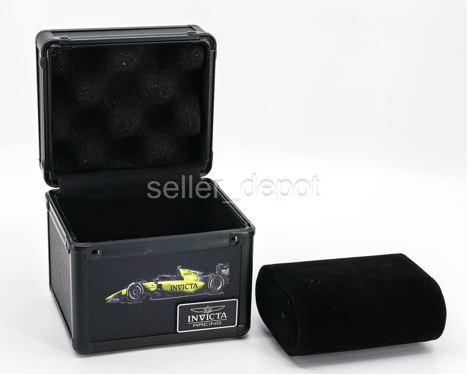 NEW Invicta Racing 1-Slot Aluminum Watch Box, Black/Yellow Racing Stripes