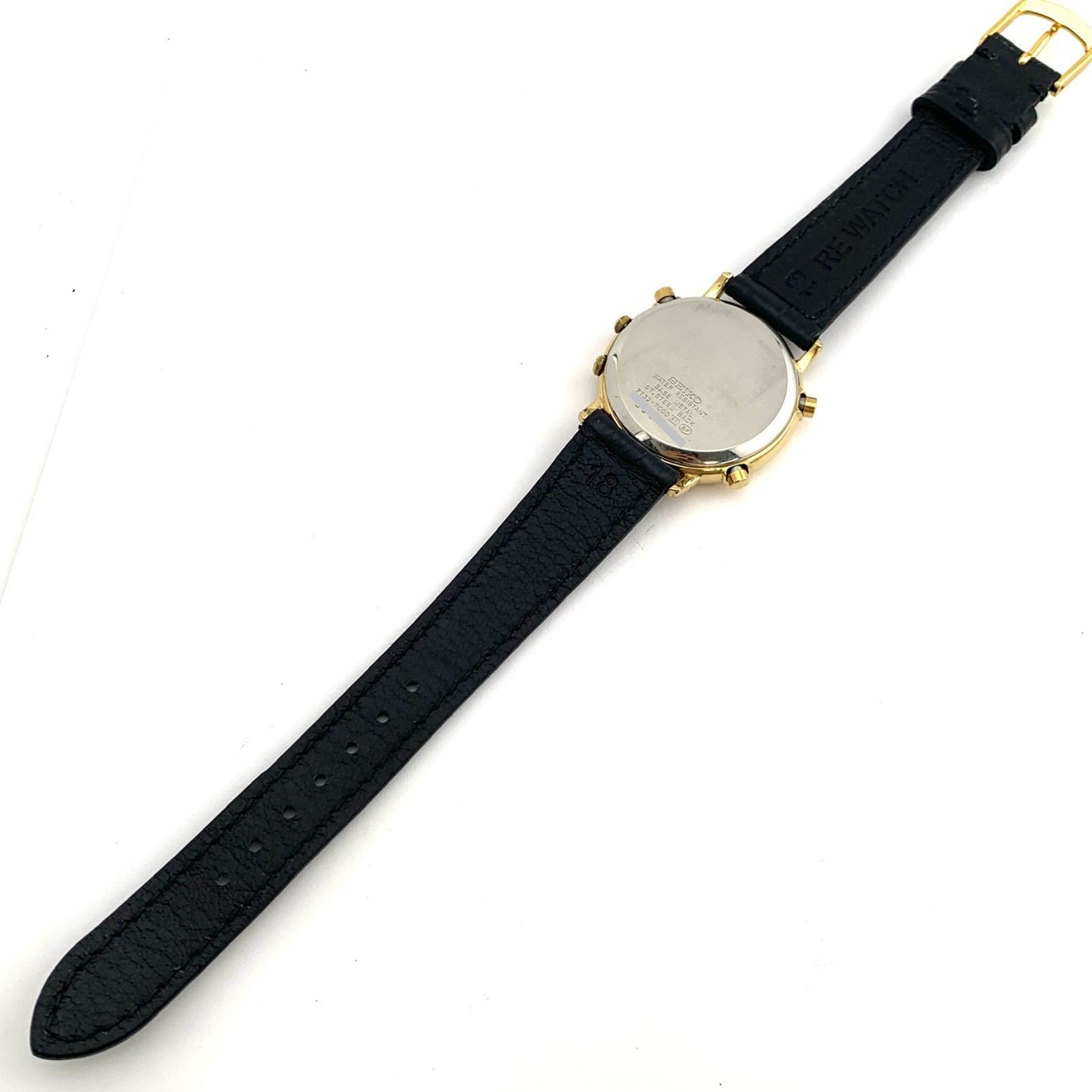 SEIKO SPIRIT Chronograph Watch Gold White Leather Strap 35mm 18.5cm