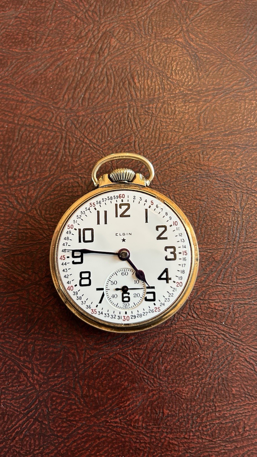 Elgin Open Face Pocket Watch Mechanical Manual Gold Case White Arabic Dial