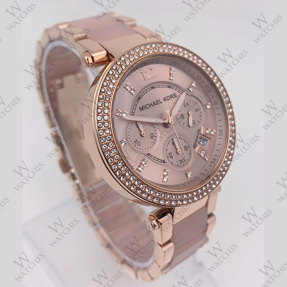 Michael Kors MK5896 Women’s Parker 39mm Case Rose Gold Blush Crystal Set Watch