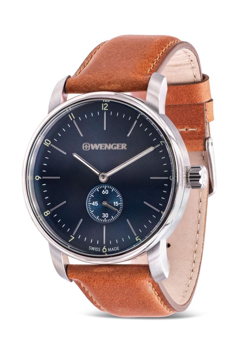 Wenger Men s 01.1741.103 Urban Classic Blue Dial Brown Leather Strap Swiss Watch