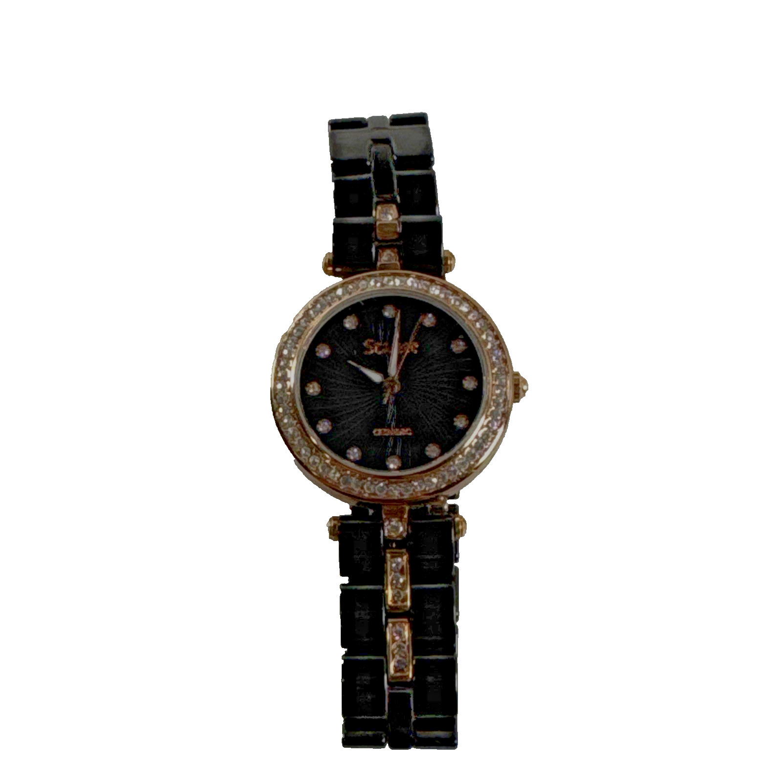 STAUER WRIST WATCH Black Ceramic ROSE GOLD /CRYSTALS Starburst Dial PARTS/REPAIR