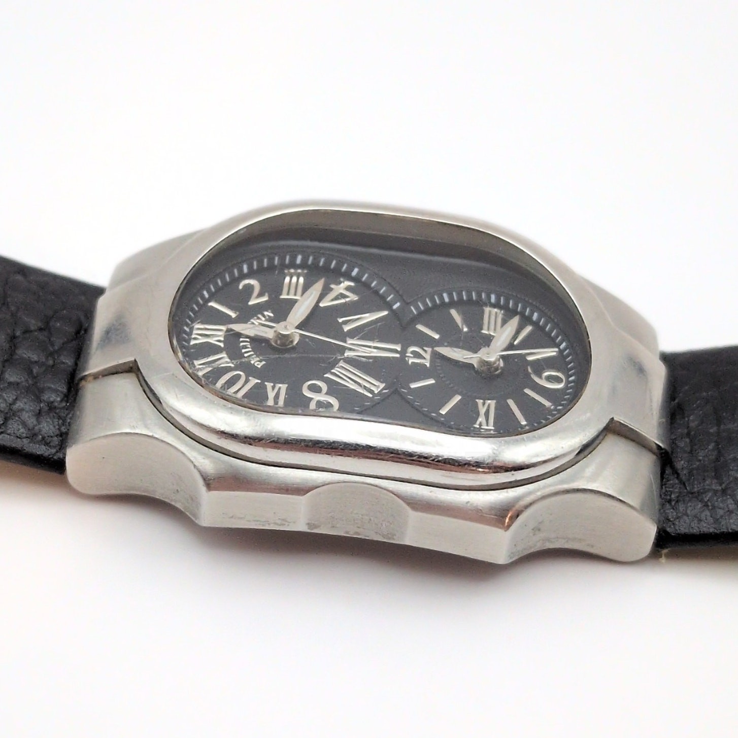 Philip Stein Women’s Wrist Watch Black Silver Dual Dial 1-MB-CPB Working – *READ