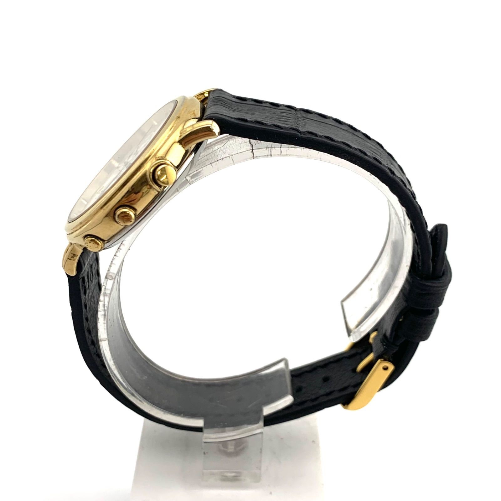 SEIKO SPIRIT Chronograph Watch Gold White Leather Strap 35mm 18.5cm