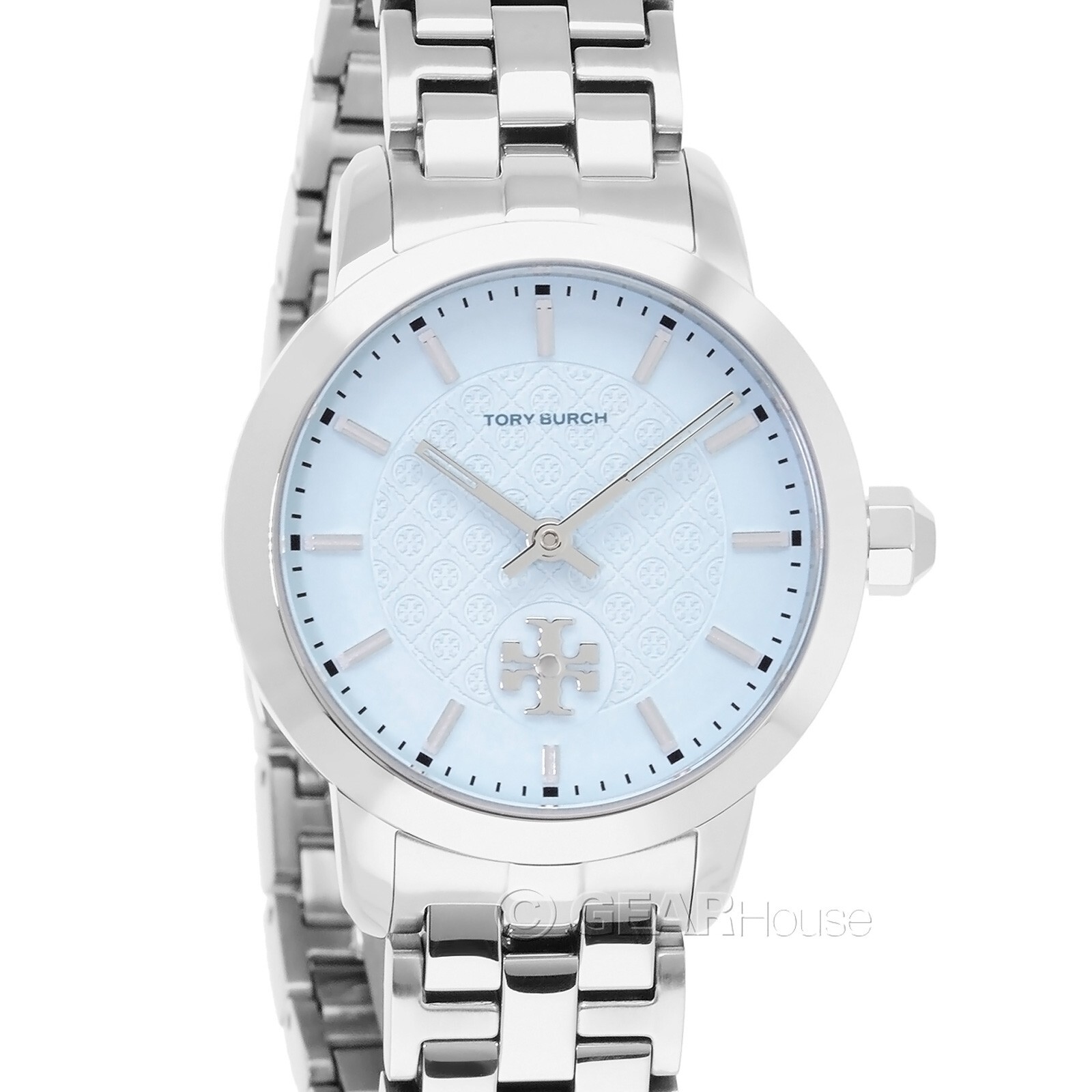 Tory Burch ‘The Tory’ Womens Watch, Sky Blue Dial, Silver Stainless Steel Band