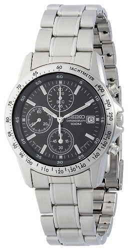 SEIKO Chronograph Watch Reverse Model SND367PC Black Silve Men’s