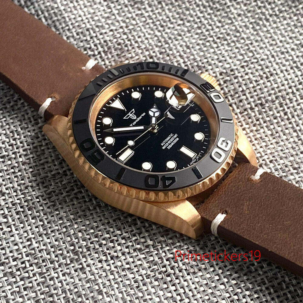Tandorio CUSN8 Solid Bronze NH35A Automatic Men Watch Ceramic Insert Black Dial
