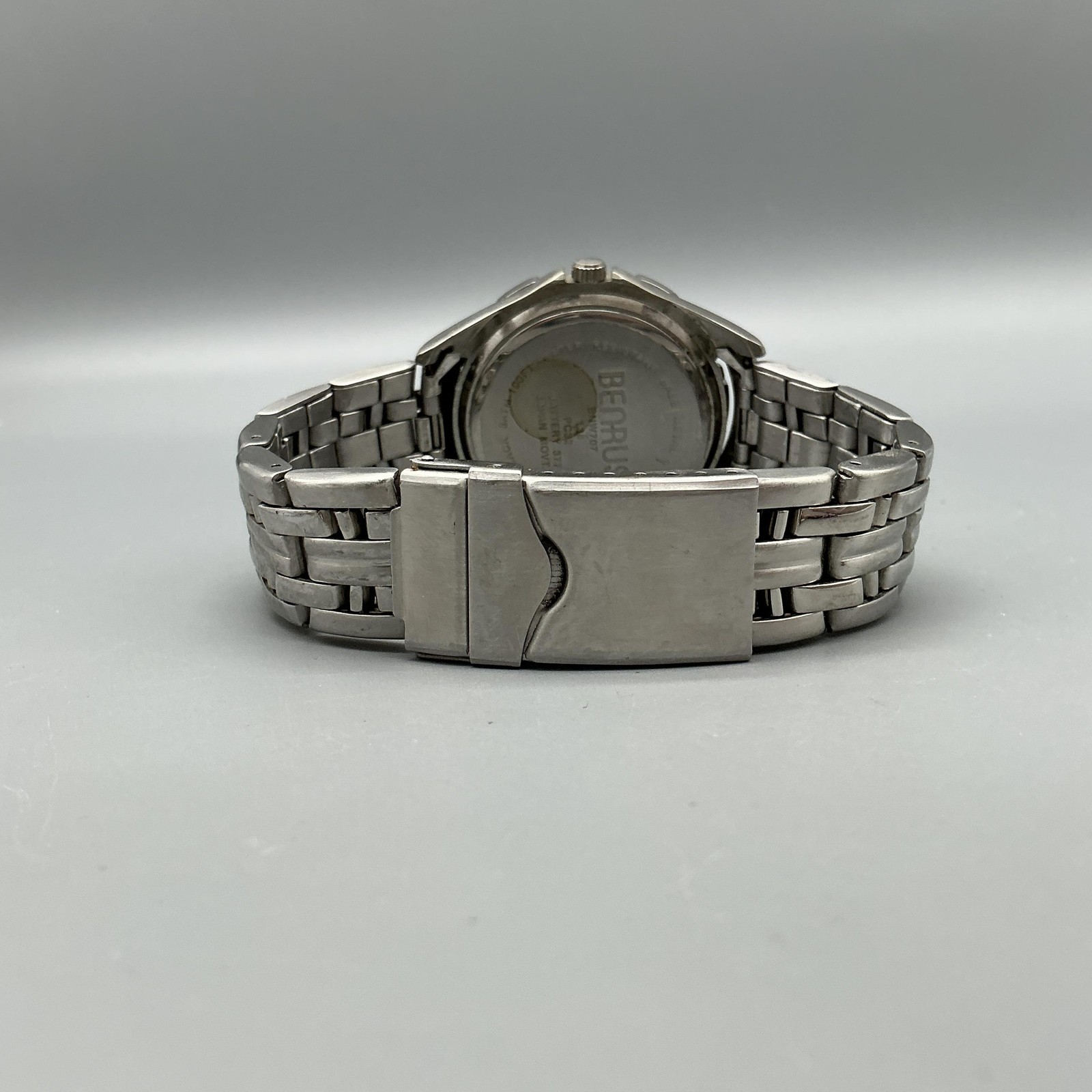 Benrus BNW707 Mens Watch 39mm Black Dial Silver Tone Bracelet New Battery 7.5″