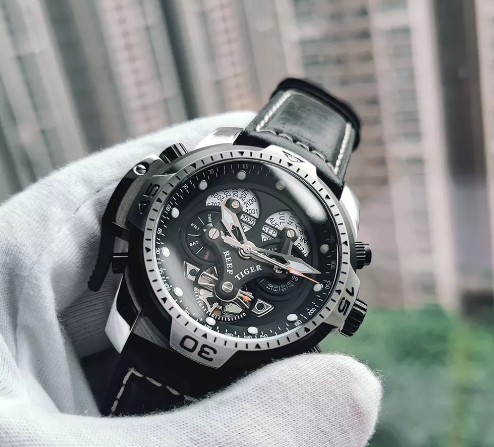 MILITARY Automatic Sport Watch for Men Mechanical Skeleton Multi Dial 10ATM Date