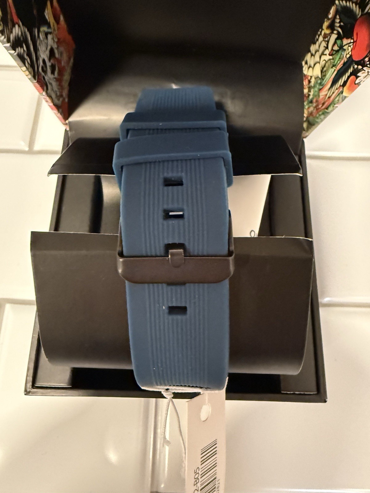 Ed Hardy Quartz Skeleton Watch Blue Silicone Strap 3 ATM w/ Box