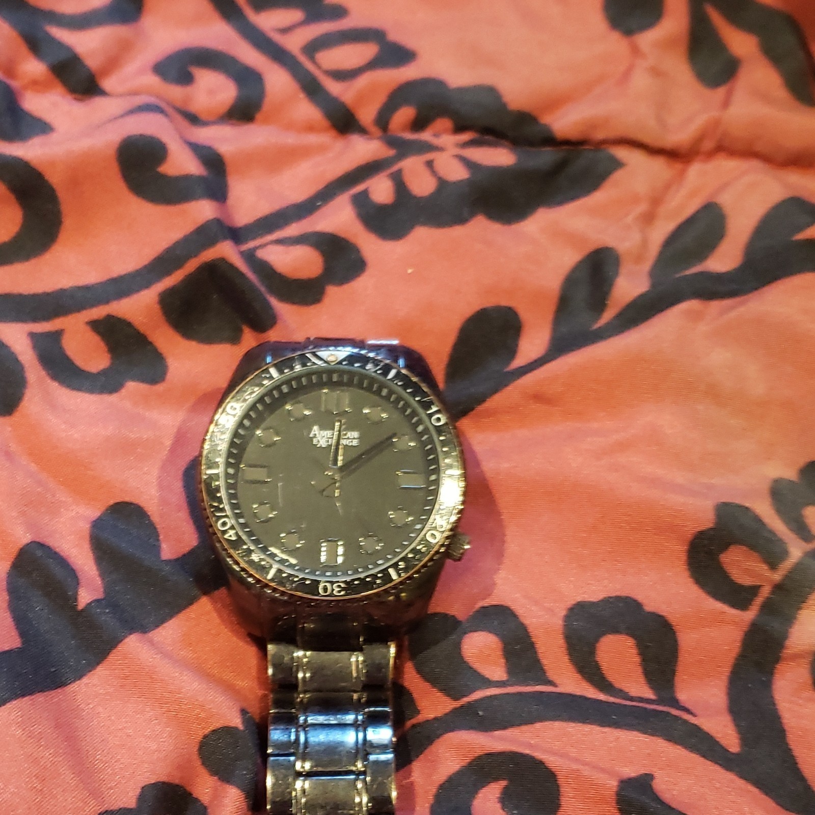 American Exchange Men’s Quartz Analog Watch Black Dial Case Metal Bracelet