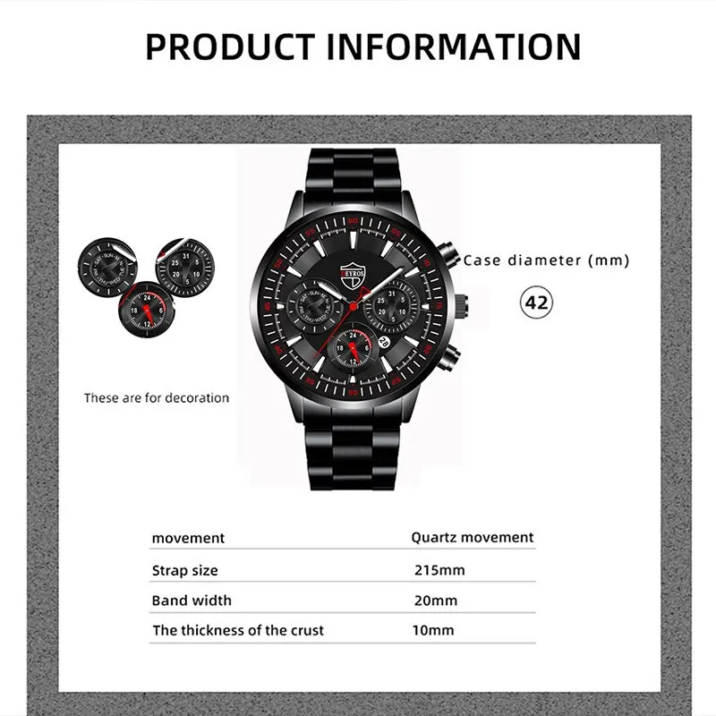Men’s Stainless Steel Quartz Watch with Luminous Date and Leather Bracelet