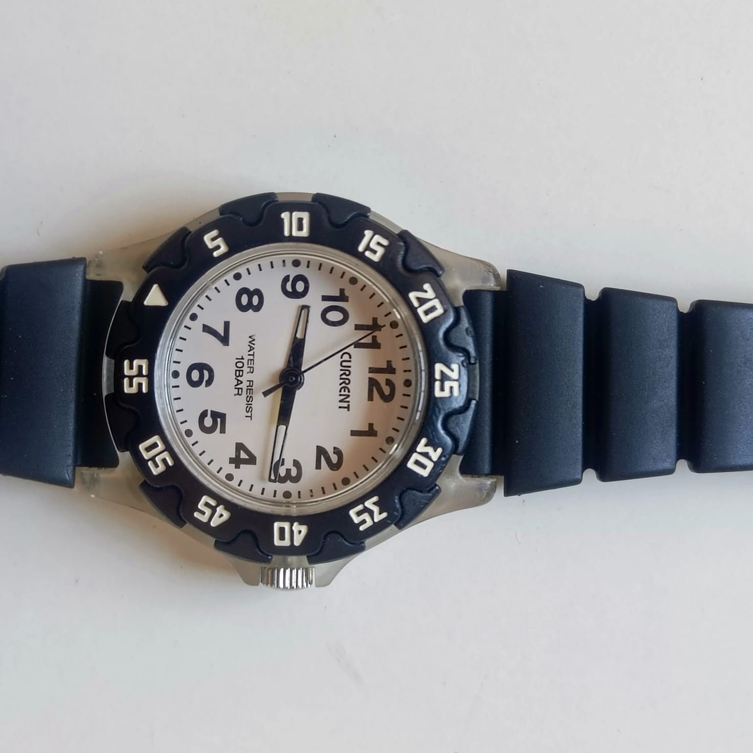 Vintage CURRENT Quartz Watch Japan Movt 10Bar Water Resistant Black Resin Strap