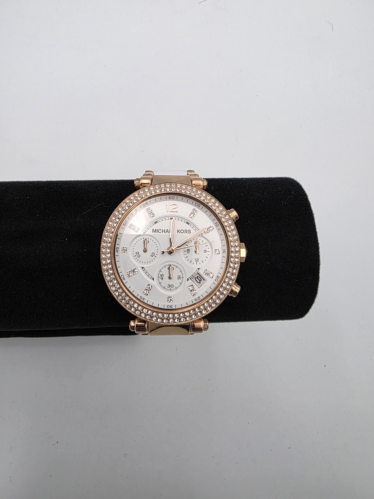 Michael Kors Parker Quartz Chronograph Date White Dial SS/Ceramic Bracelet 39mm