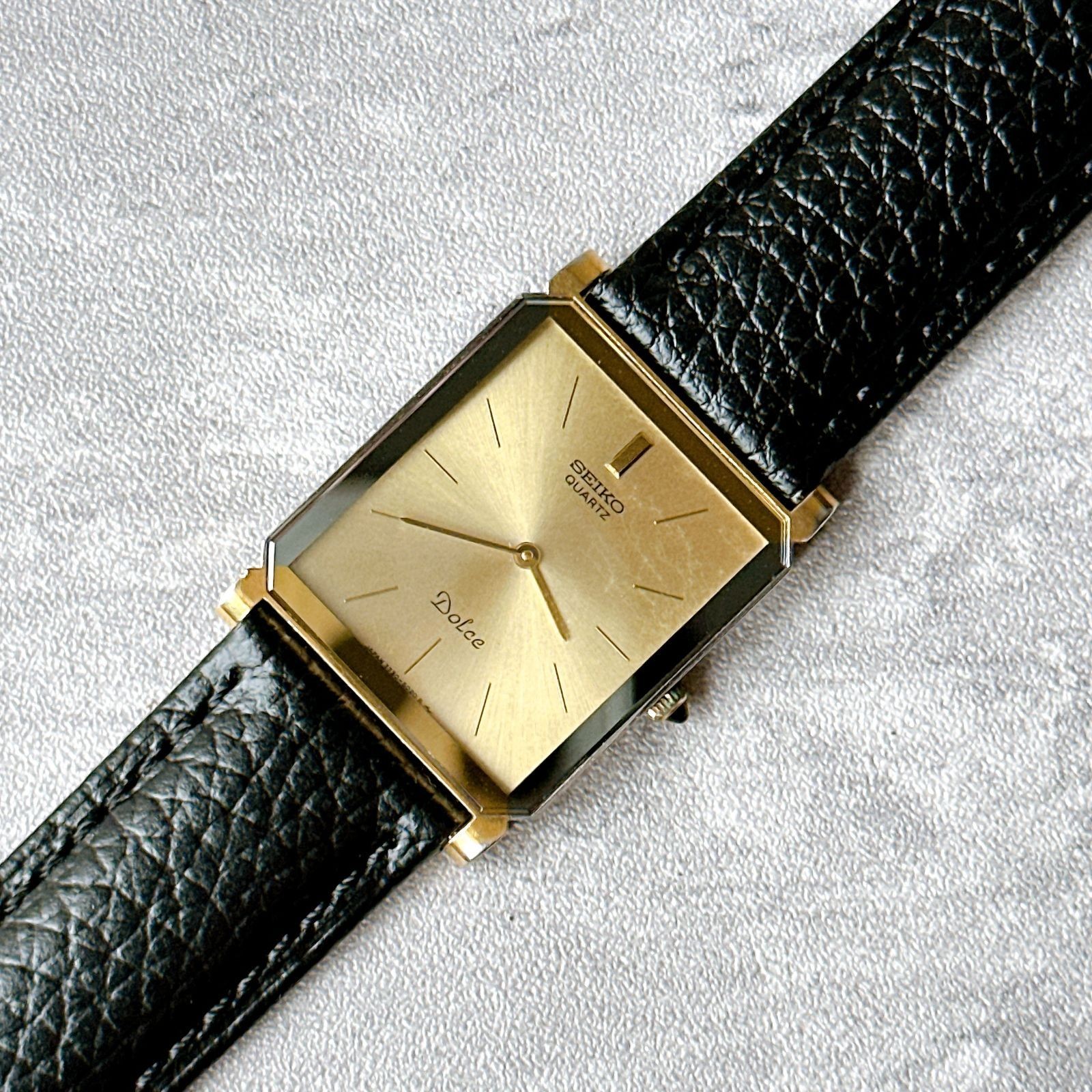 SEIKO DOLCE Seiko Dolce 7730 5020 Gold Dial Square Case Quartz Vintage New Leath