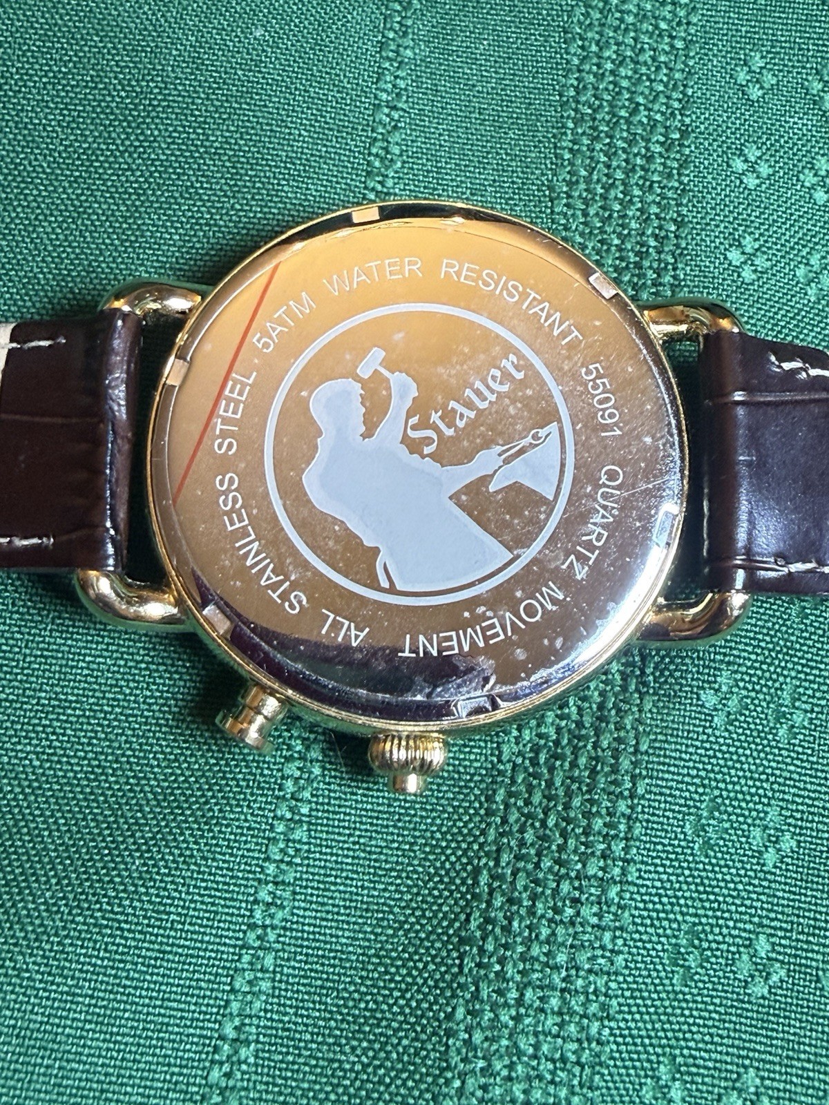 44mm 1920s RETROGRADE White Sunburst Dial | Goldtn Case| Brown Band STAUER Watch