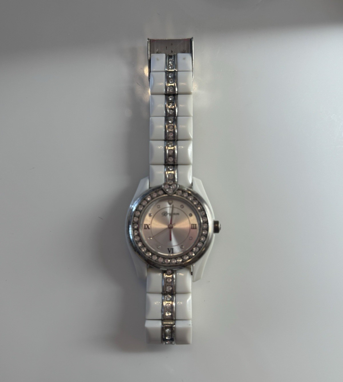 Brighton Dana Point White Ceramic Bracelet Quartz Analog Watch Silver Dial