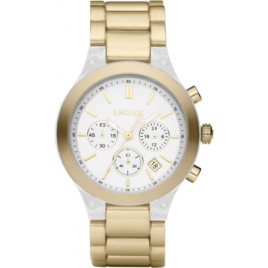 Vintage DKNY Chambers Chronograph Watch – Clear Acrylic & Gold (NY8263)