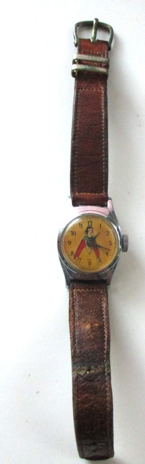 1950s SNOWWHITE USTIME INGERSOLL – SCARCE PINK DIAL(YES PINK) – RED CAPE