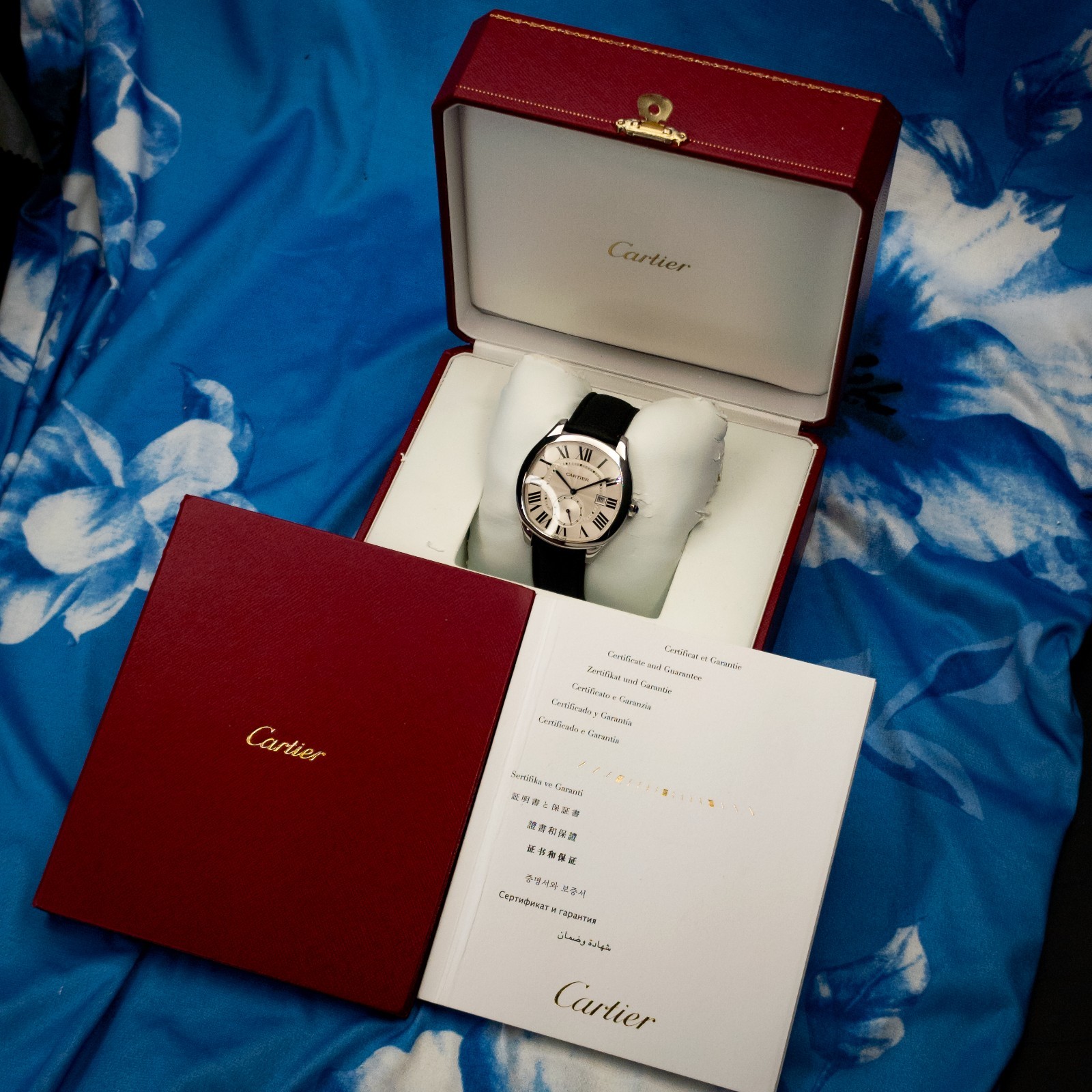 Cartier Drive de Cartier WSNM0004 Silver Guilloché | Blued Hands Men’s Watch B&P