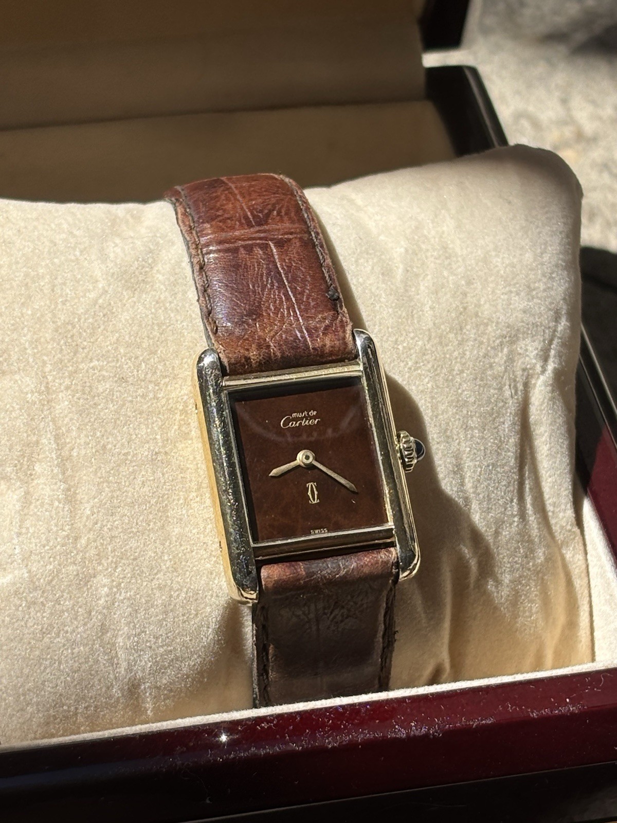 Vintage Must De Cartier Tank Manual Wind Brown Turtle Shell Dial 20.5x28mm SMALL