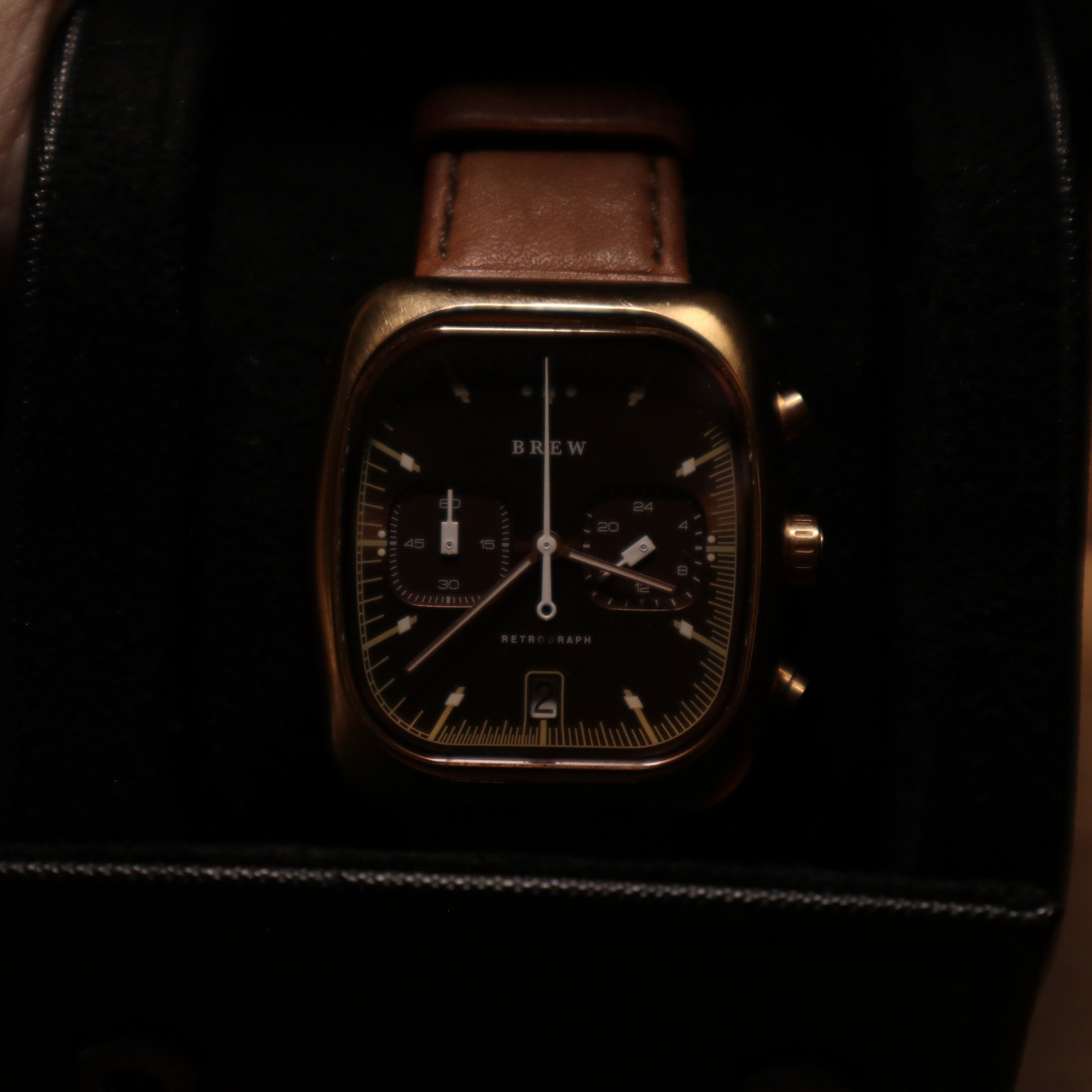 Brew Retrograph Watch OS Espresso Vintage Style Meca-Quartz Chronograph