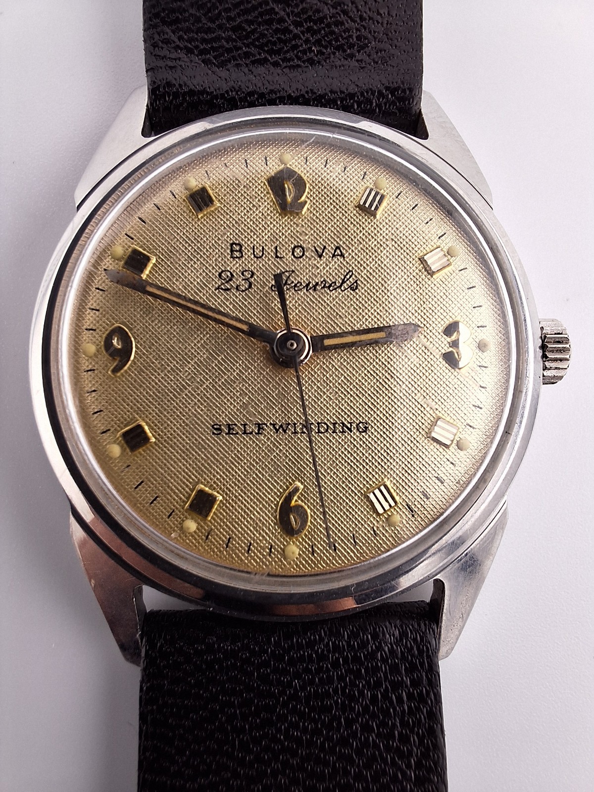Mens Stainless Bulova 23j 1965 Textured Regatta Vintage M5 Antique Runs Deco