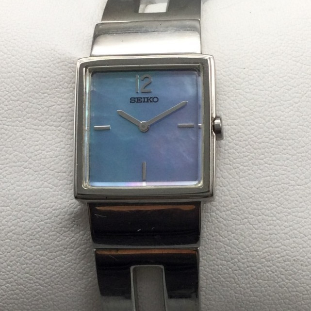 Seiko Watch 20mm Women Silver Tone 1N00-6J40 Rectangle New Battery 6.5″